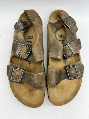 Birkenstock Milano Faded Khaki Brown Oiled Leather Backstrap Sandals Size 42 9M